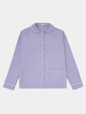 100% Cotton Poplin Lilac Pyjama Shirt With White Ric Rac Detailing