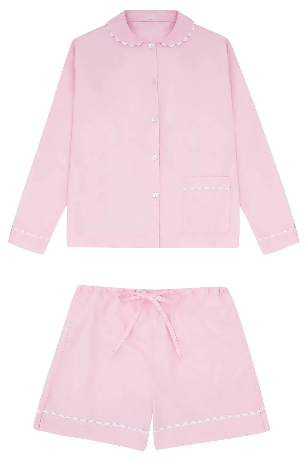 100% Cotton Poplin Lilac Pyjama Shirt With White Ric Rac Detailing