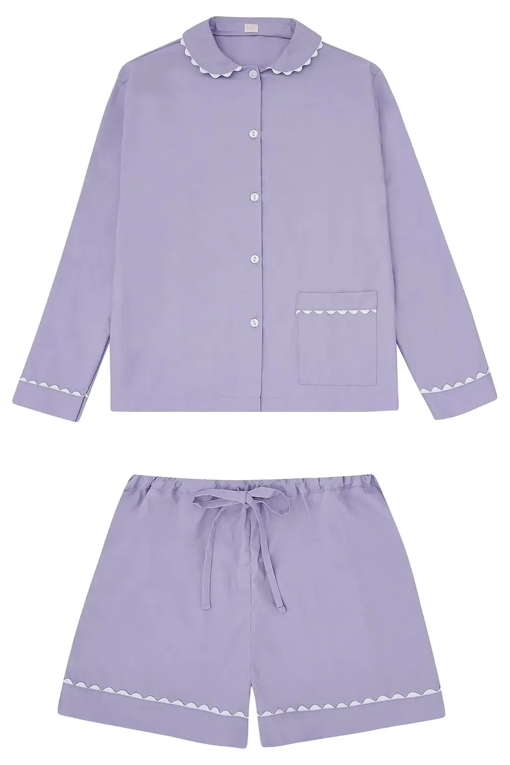 100% Cotton Poplin Lilac Pyjama Shirt With White Ric Rac Detailing