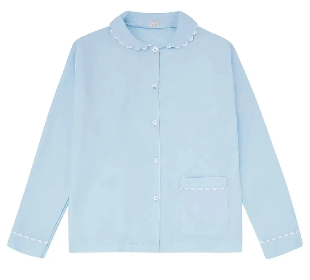 100% Cotton Poplin Lilac Pyjama Shirt With White Ric Rac Detailing