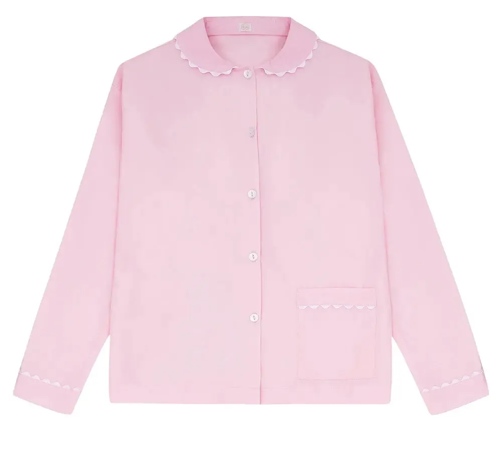 100% Cotton Poplin Lilac Pyjama Shirt With White Ric Rac Detailing