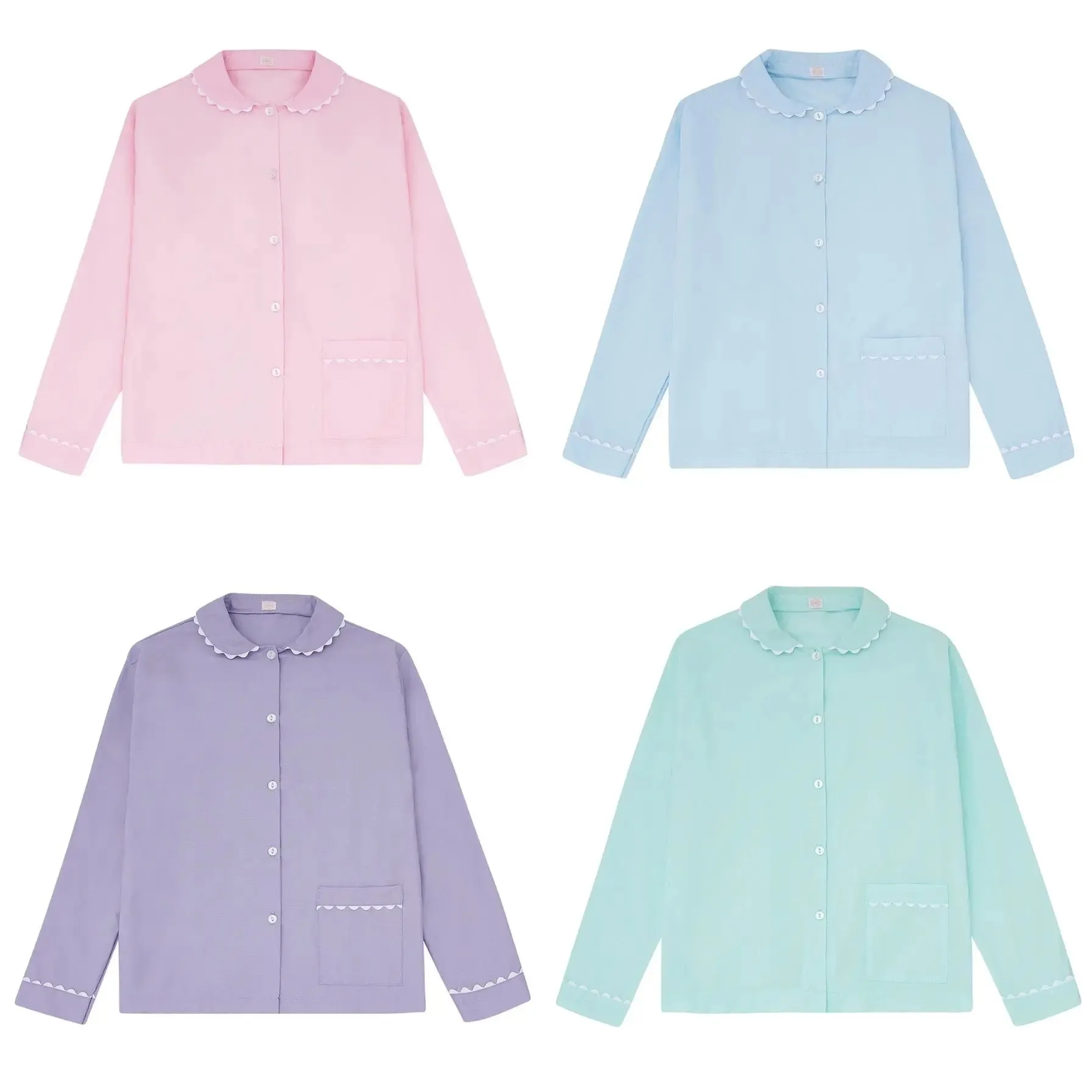 100% Cotton Poplin Lilac Pyjama Shirt With White Ric Rac Detailing