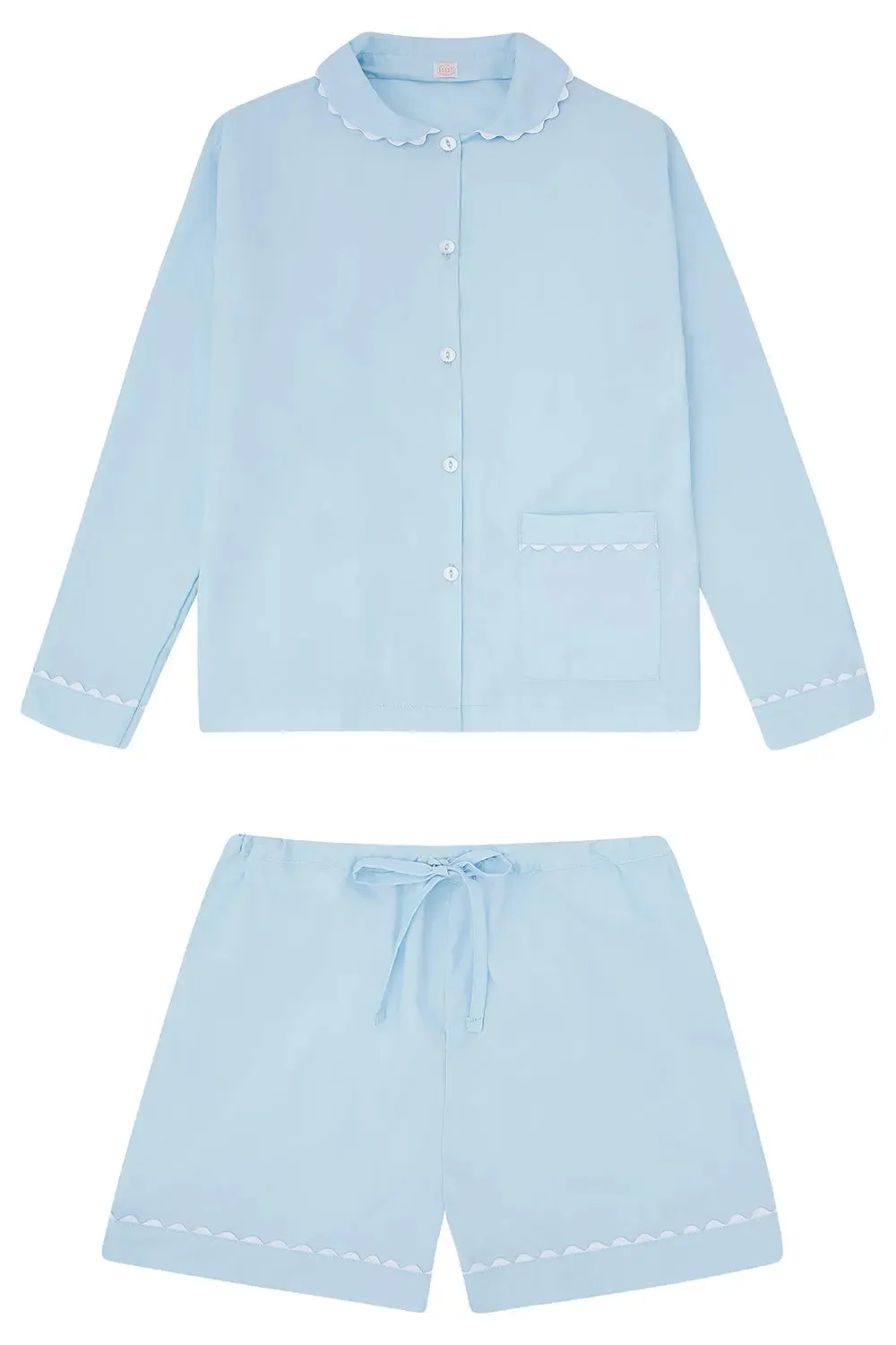 100% Cotton Poplin Lilac Pyjama Shirt With White Ric Rac Detailing