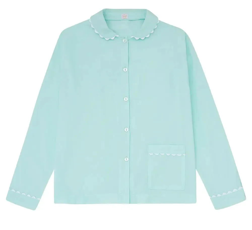100% Cotton Poplin Lilac Pyjama Shirt With White Ric Rac Detailing