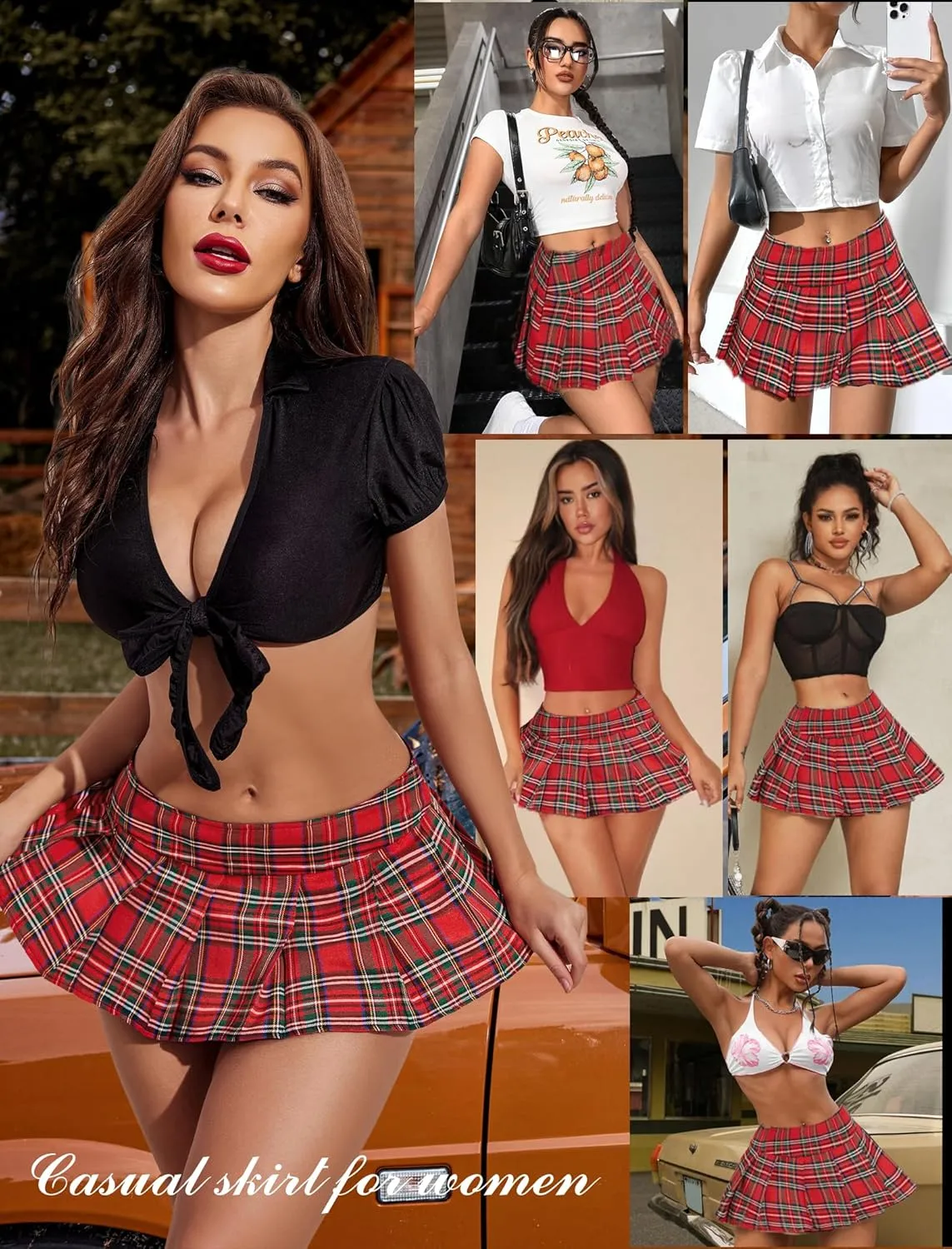 Avidlove Pleated Skirts for Women Sexy Costume Lingerie Mini Plaid Skirt Role Play Schoolgirl Outfits