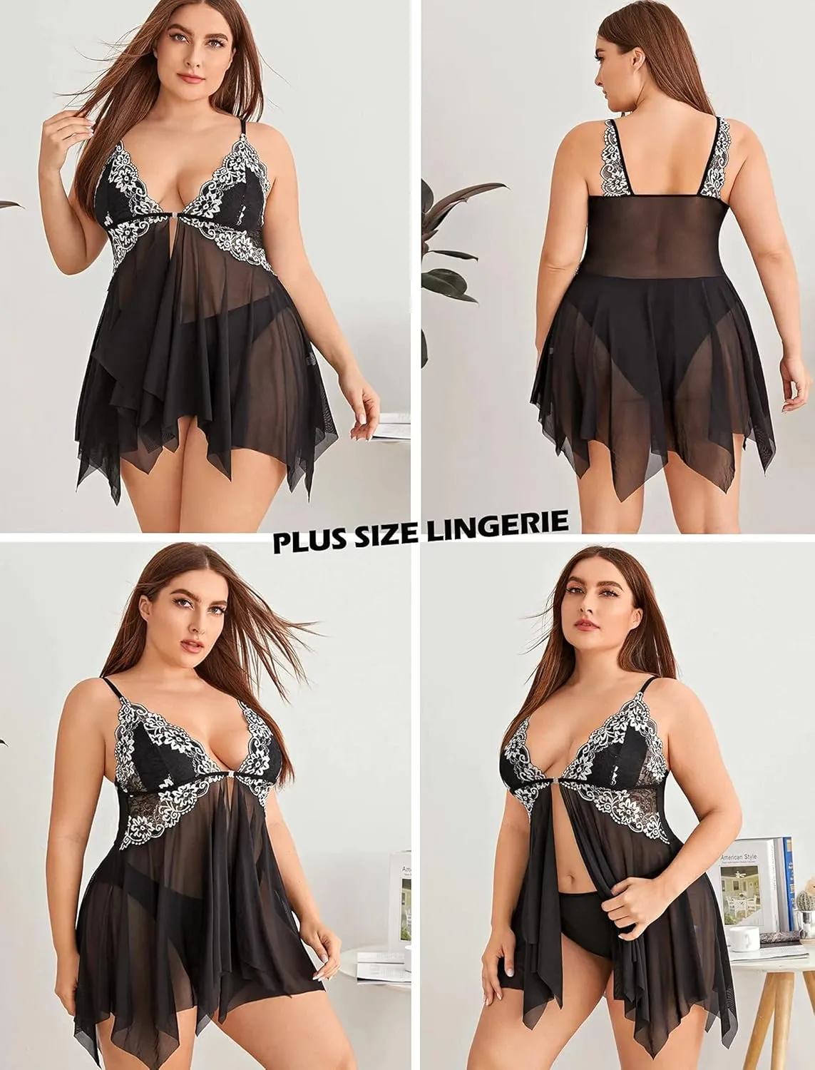 Avidlove Women Lace Lingerie Front Closure Babydoll V Neck Nightwear Sexy Chemise Nightie