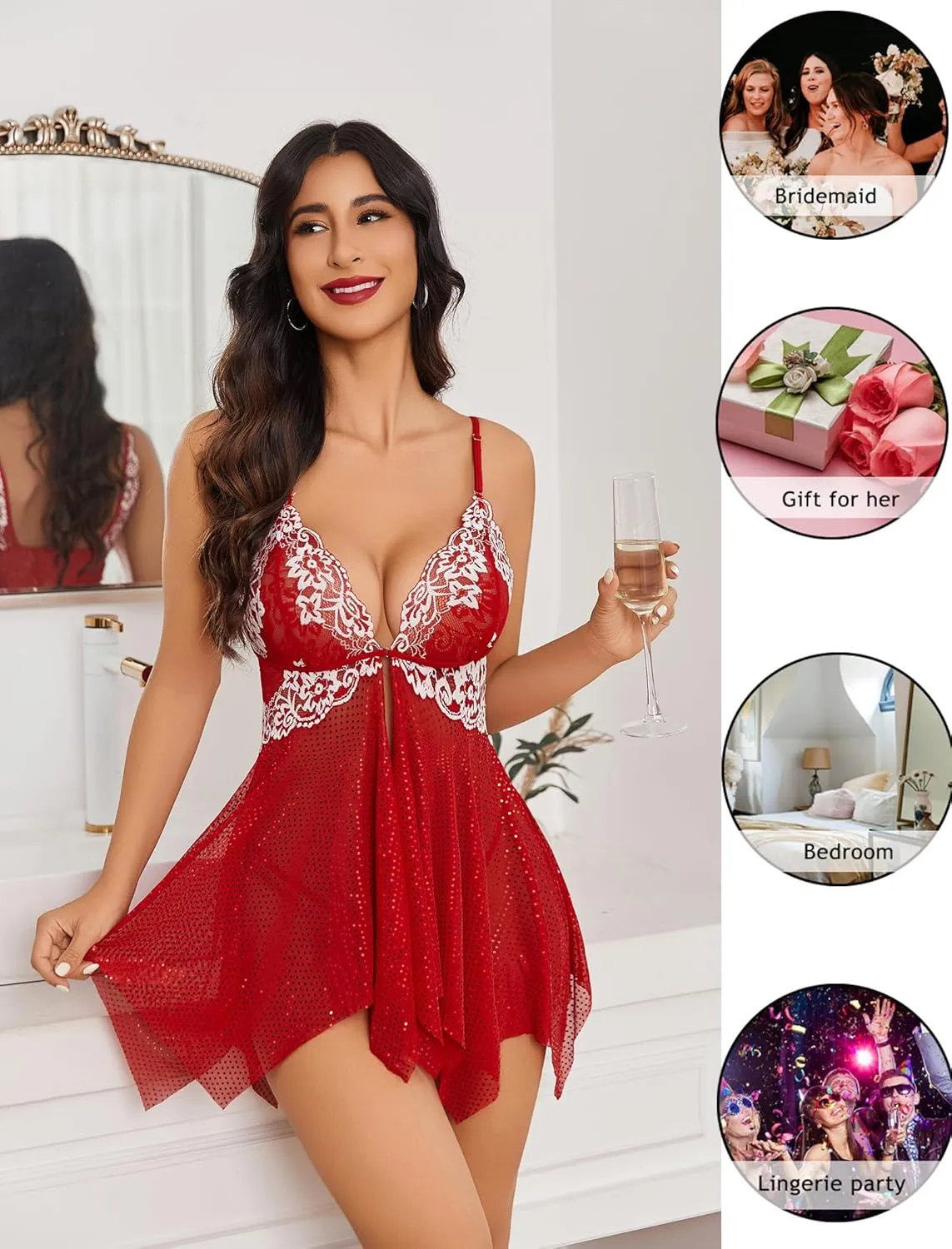 Avidlove Women Lace Lingerie Front Closure Babydoll V Neck Nightwear Sexy Chemise Nightie