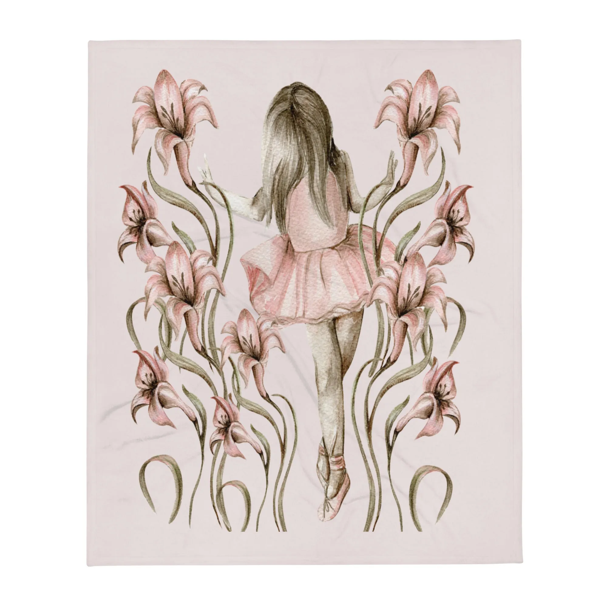 Ballet Girl vintage floral baby pink throw blanket