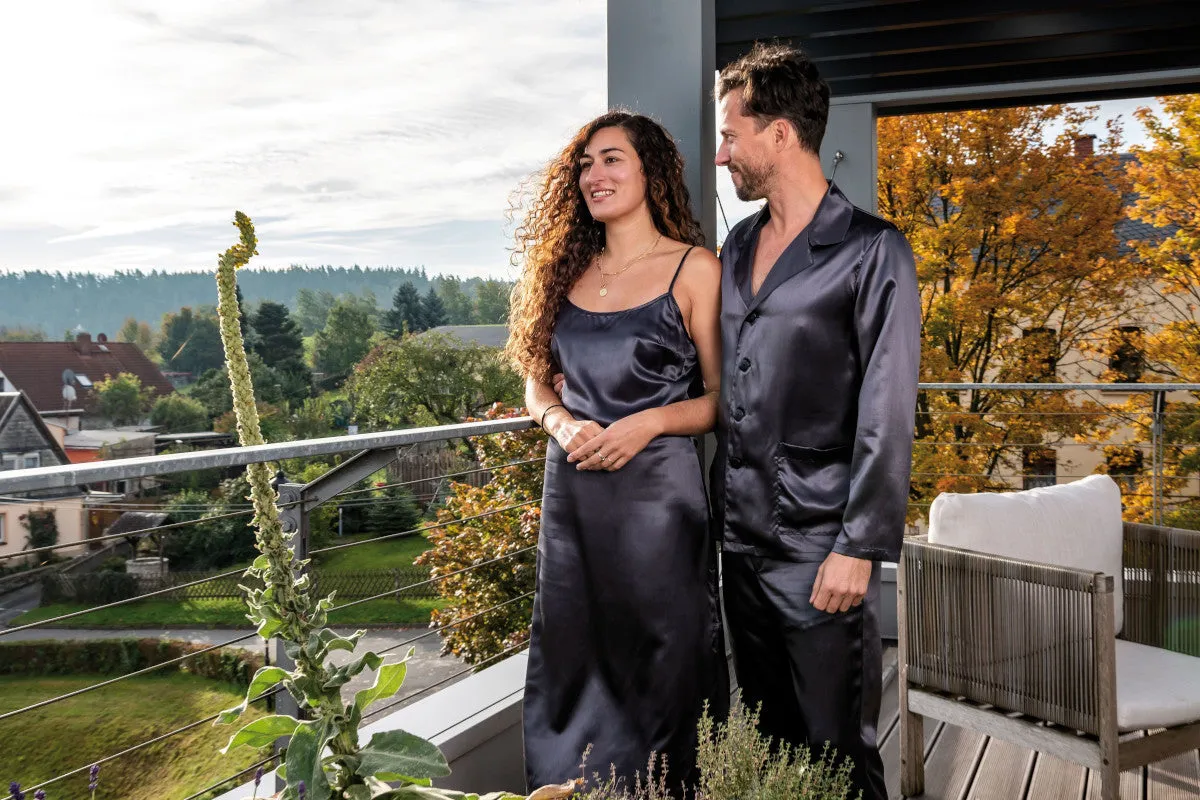 Black Pure Mulberry Silk Long Nightdress