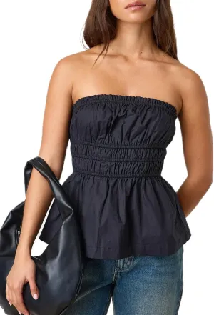 Bocymolay Women Strapless Peplum Top Ruffle Hem Tube Bandeau Top Backless Sleeveless Tank Top Summer Going Out