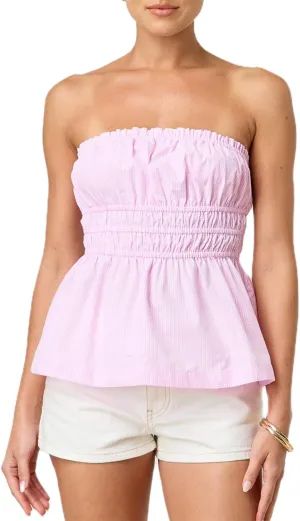 Bocymolay Women Strapless Peplum Top Ruffle Hem Tube Bandeau Top Backless Sleeveless Tank Top Summer Going Out