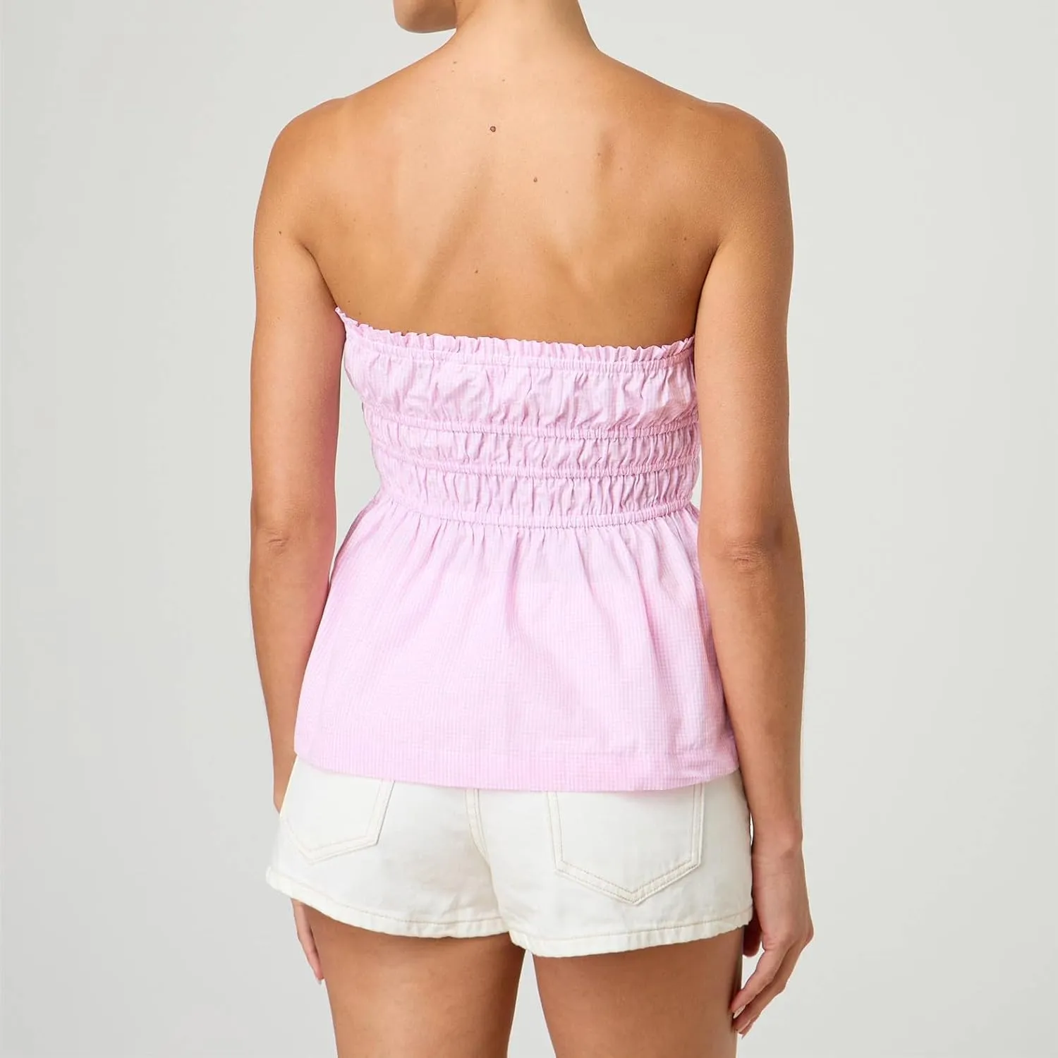 Bocymolay Women Strapless Peplum Top Ruffle Hem Tube Bandeau Top Backless Sleeveless Tank Top Summer Going Out