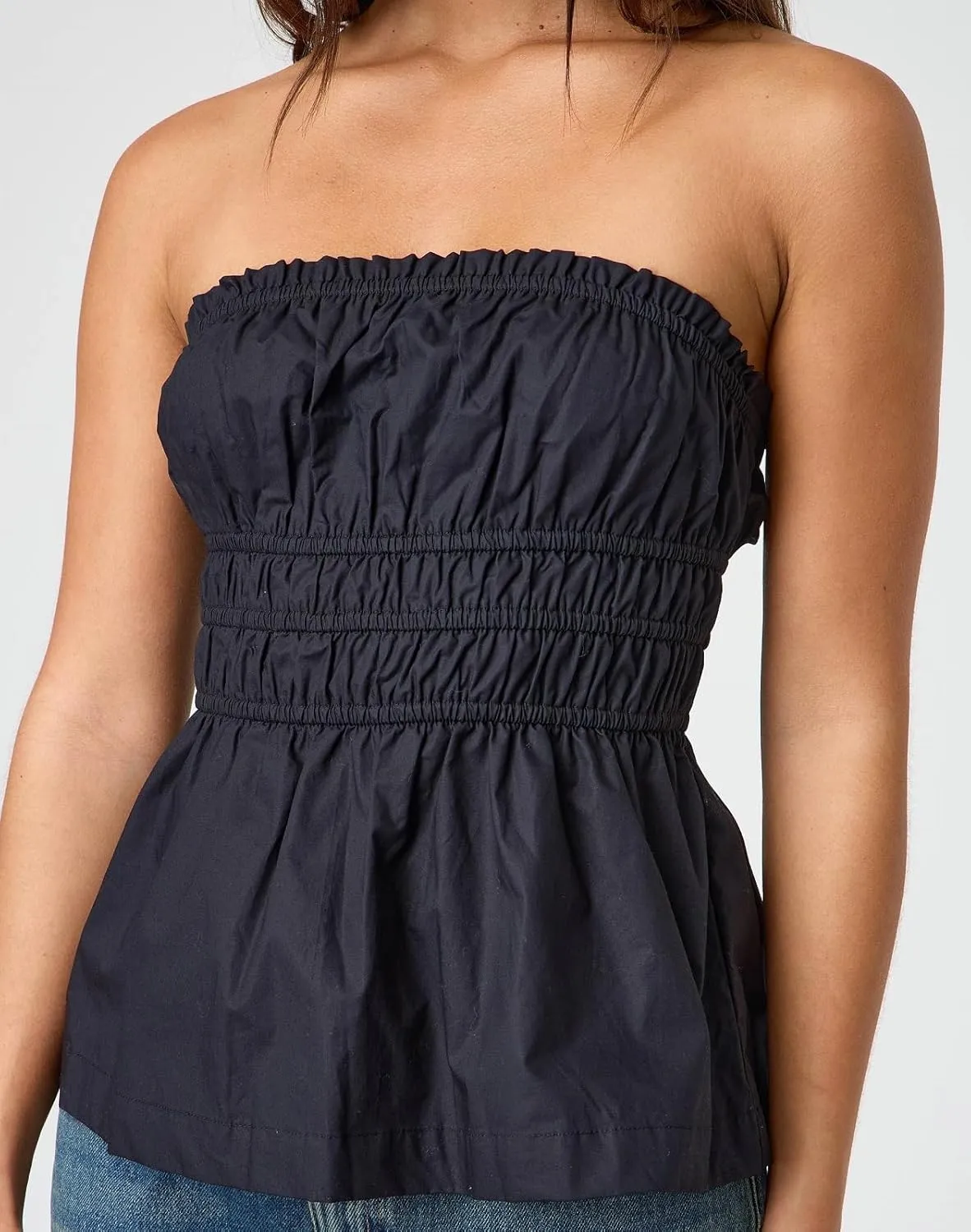 Bocymolay Women Strapless Peplum Top Ruffle Hem Tube Bandeau Top Backless Sleeveless Tank Top Summer Going Out