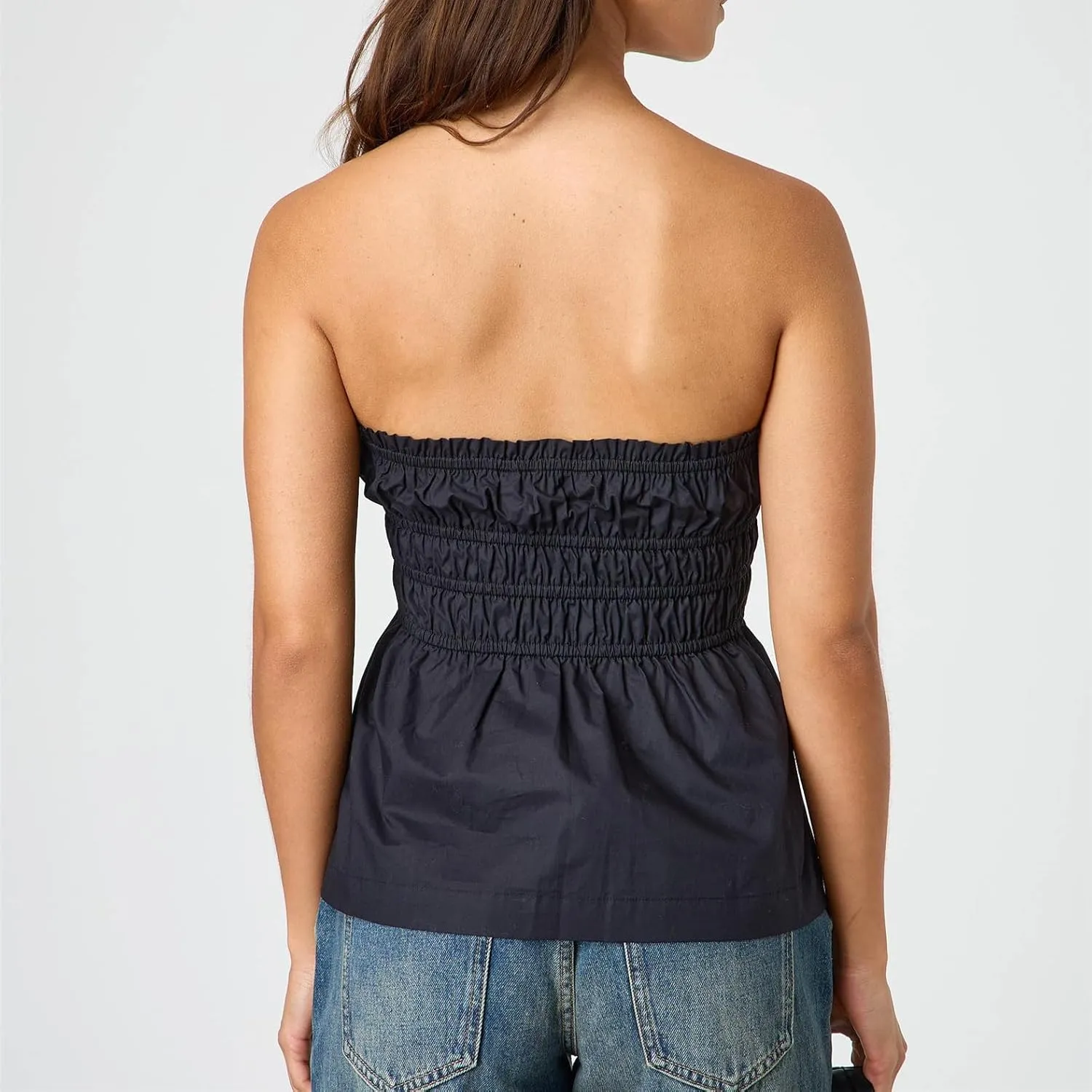 Bocymolay Women Strapless Peplum Top Ruffle Hem Tube Bandeau Top Backless Sleeveless Tank Top Summer Going Out