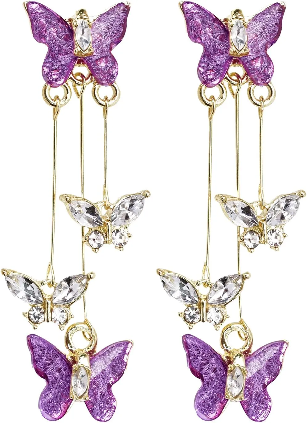 Butterfly Earrings 1 Pair Crystal Long Tassel Butterfly Dangle Drop Earrings Jewelry Set for Women