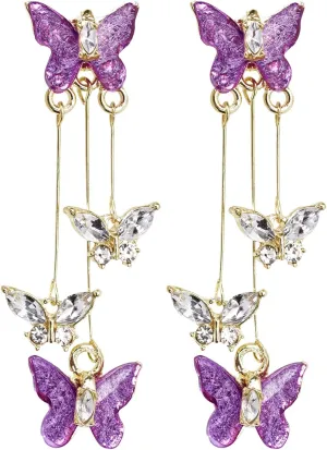 Butterfly Earrings 1 Pair Crystal Long Tassel Butterfly Dangle Drop Earrings Jewelry Set for Women