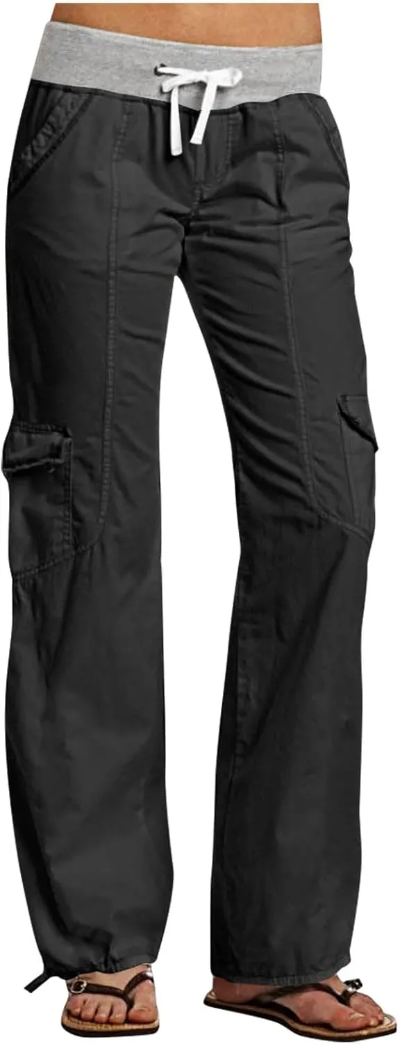 Cargo Yoga Pants for Women 2024 Fashion Wide Leg High Waisted Casual Drawstring Workout Y2K Pants with Pockets