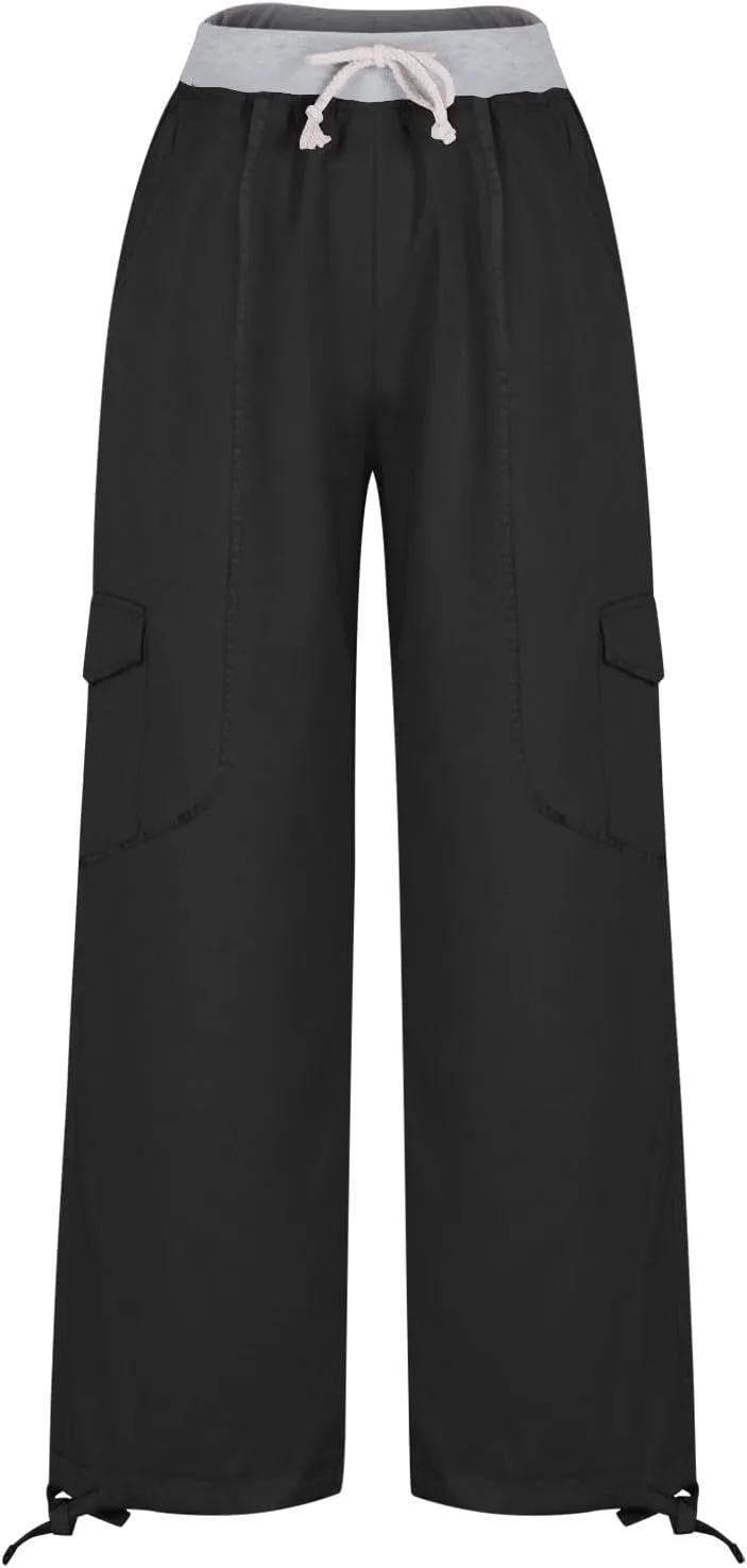 Cargo Yoga Pants for Women 2024 Fashion Wide Leg High Waisted Casual Drawstring Workout Y2K Pants with Pockets