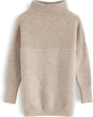 CHICWISH Women's Linen/White/Grey Cozy Ribbed Long Sleeve Turtleneck Knit Top Pullover Sweater