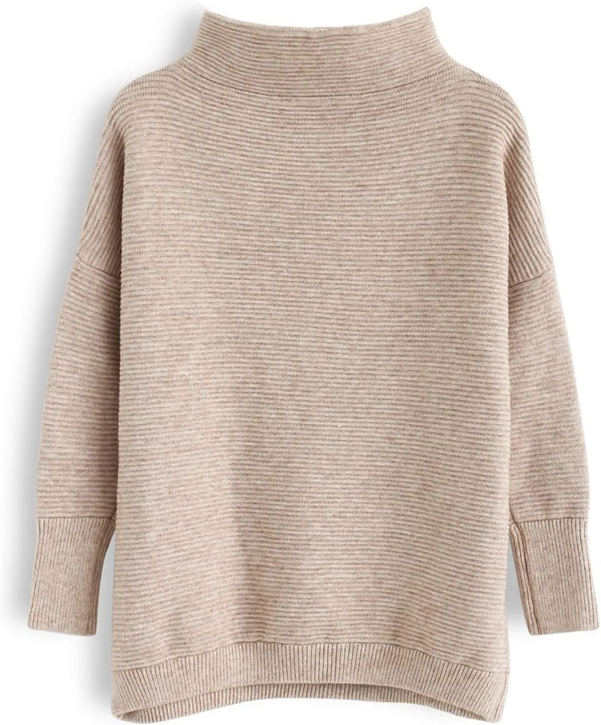 CHICWISH Women's Linen/White/Grey Cozy Ribbed Long Sleeve Turtleneck Knit Top Pullover Sweater