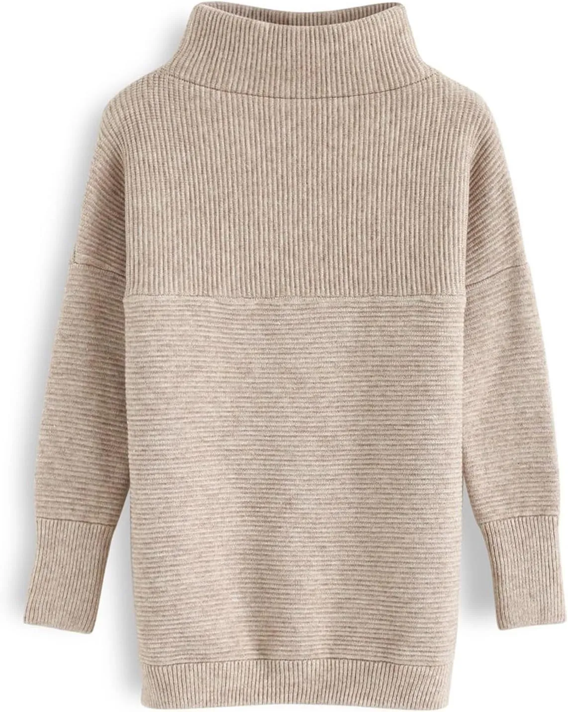 CHICWISH Women's Linen/White/Grey Cozy Ribbed Long Sleeve Turtleneck Knit Top Pullover Sweater
