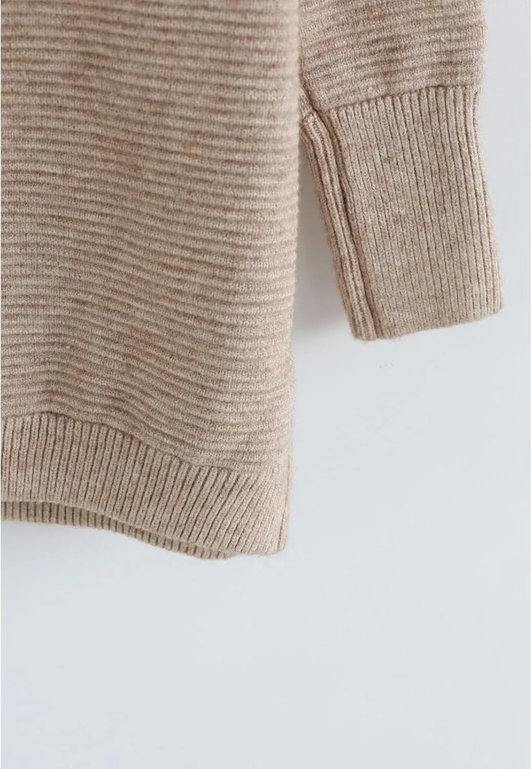 CHICWISH Women's Linen/White/Grey Cozy Ribbed Long Sleeve Turtleneck Knit Top Pullover Sweater