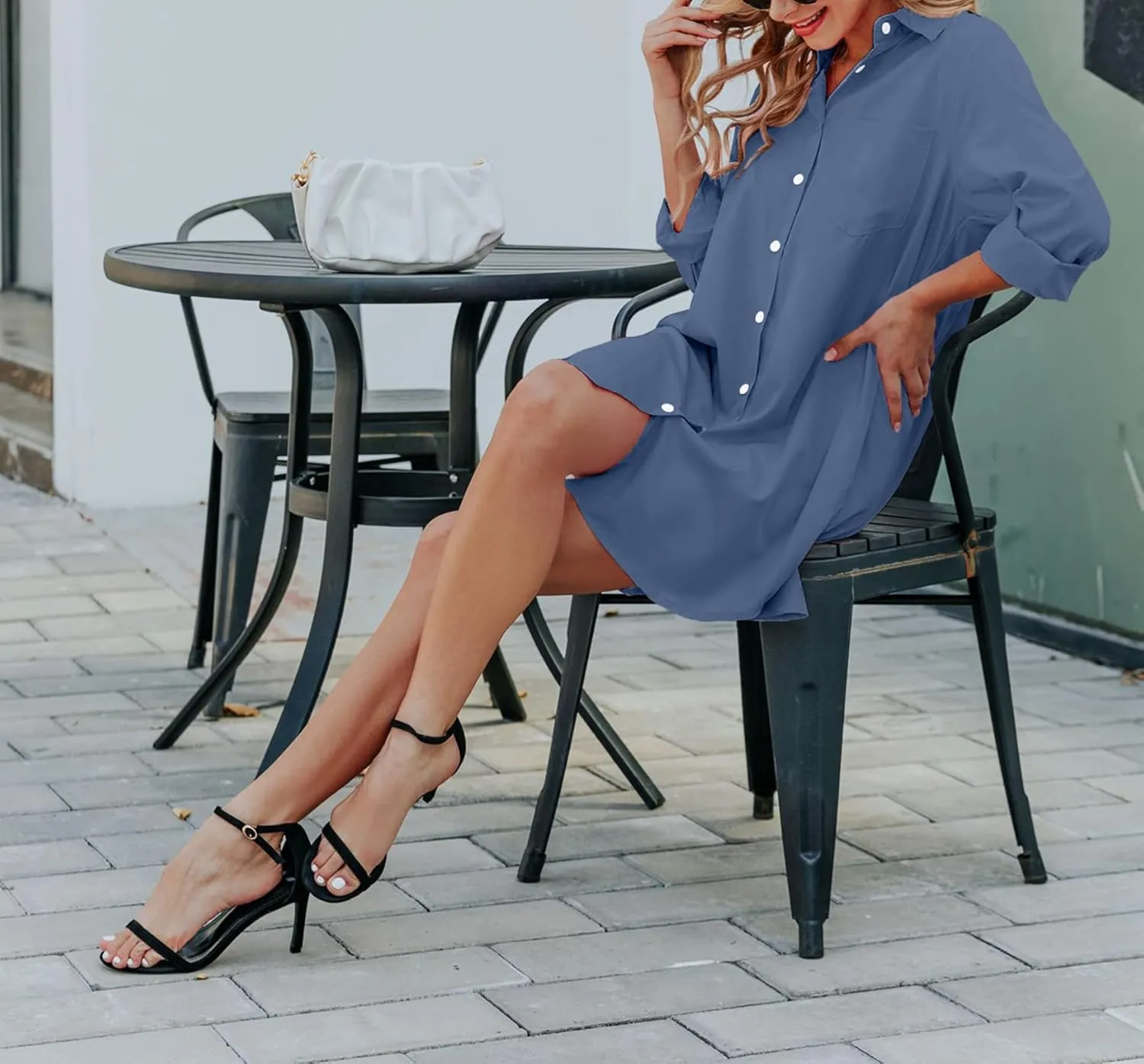 Choichic Button Down Shirt Dress for Women with Pockets Collared Long Sleeve Tunics Blouse Tops