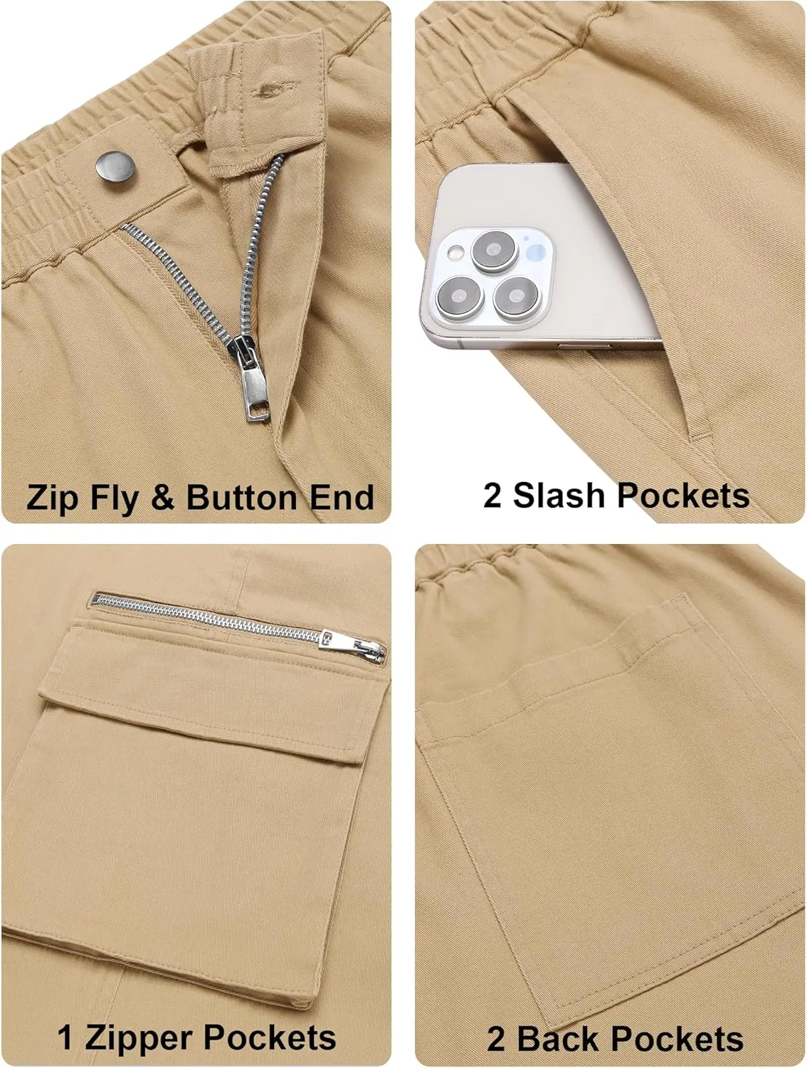 COOFANDY Men's Cotton Cargo Pants Relaxed Fit Elastic Waist Casual Pants Stretch Work Cargo Pant with Pockets