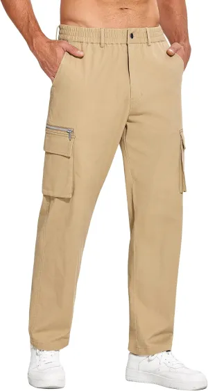COOFANDY Men's Cotton Cargo Pants Relaxed Fit Elastic Waist Casual Pants Stretch Work Cargo Pant with Pockets