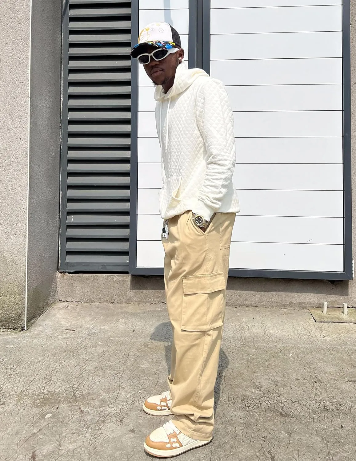 COOFANDY Men's Cotton Cargo Pants Relaxed Fit Elastic Waist Casual Pants Stretch Work Cargo Pant with Pockets
