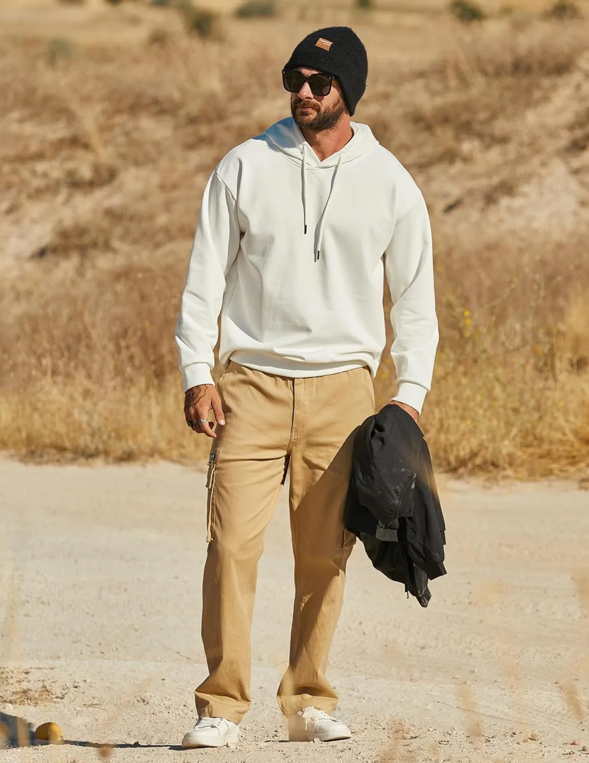 COOFANDY Men's Cotton Cargo Pants Relaxed Fit Elastic Waist Casual Pants Stretch Work Cargo Pant with Pockets
