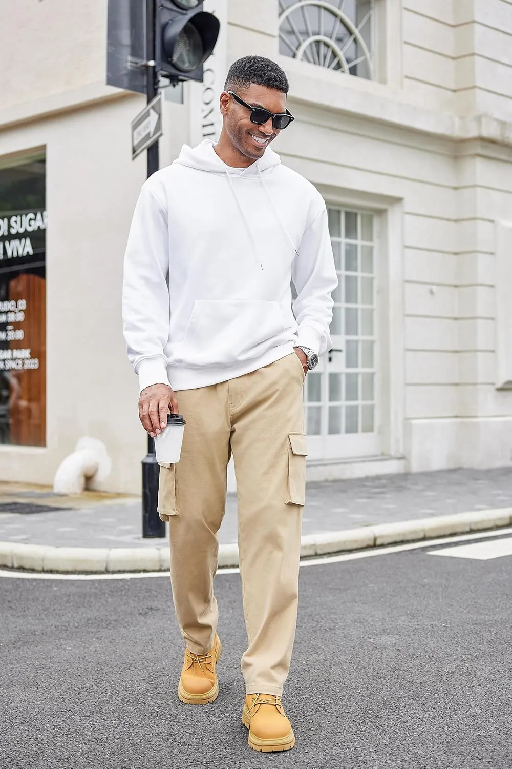 COOFANDY Men's Cotton Cargo Pants Relaxed Fit Elastic Waist Casual Pants Stretch Work Cargo Pant with Pockets