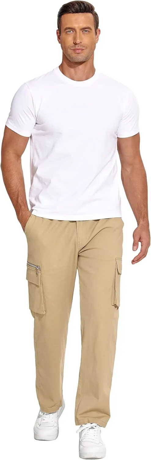 COOFANDY Men's Cotton Cargo Pants Relaxed Fit Elastic Waist Casual Pants Stretch Work Cargo Pant with Pockets