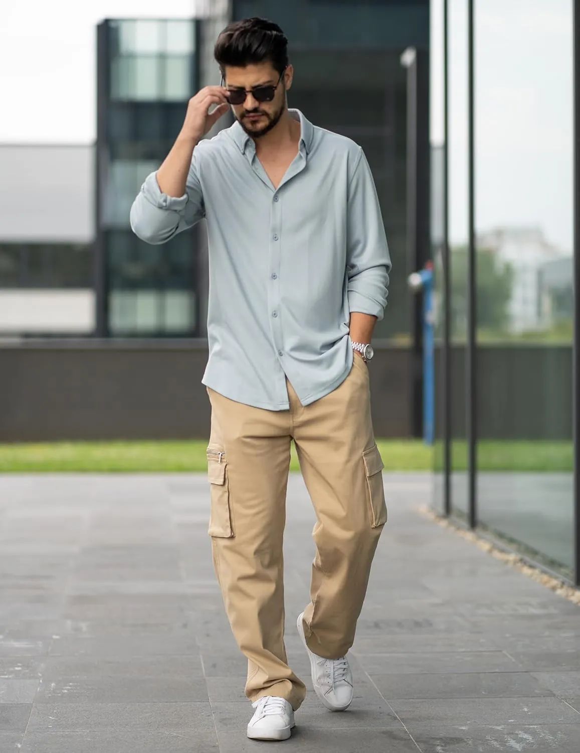 COOFANDY Men's Cotton Cargo Pants Relaxed Fit Elastic Waist Casual Pants Stretch Work Cargo Pant with Pockets