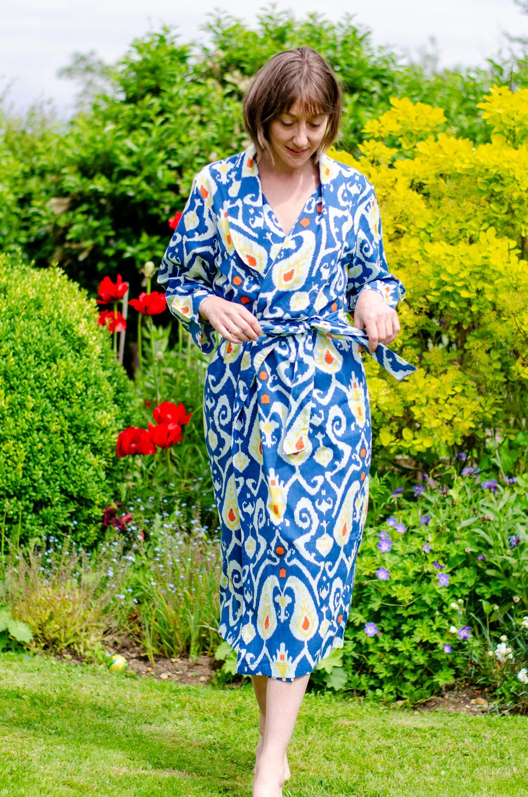 Cotton Dressing Gown | Ikat Print