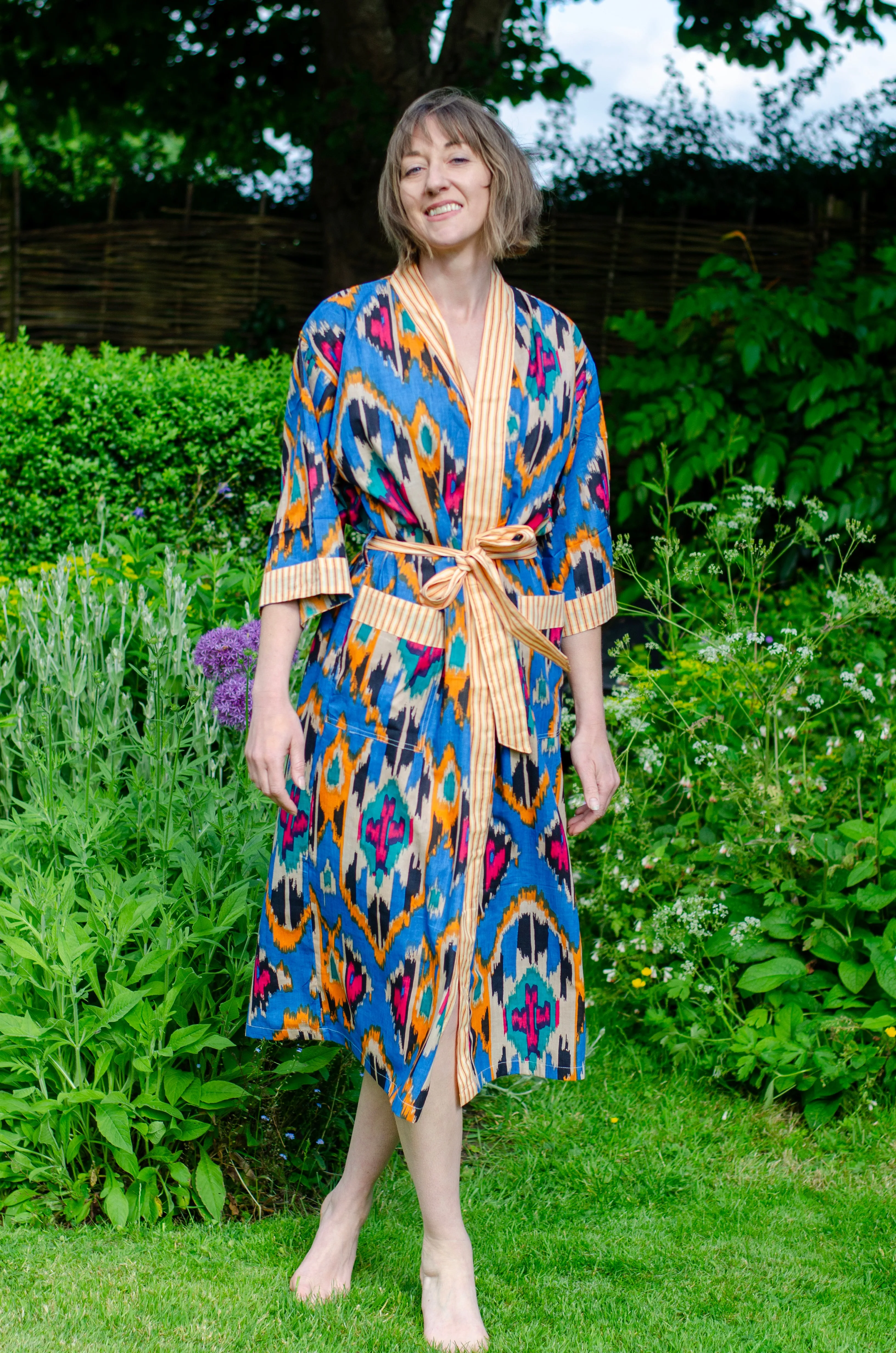 Cotton Dressing Gown | Ikat Print