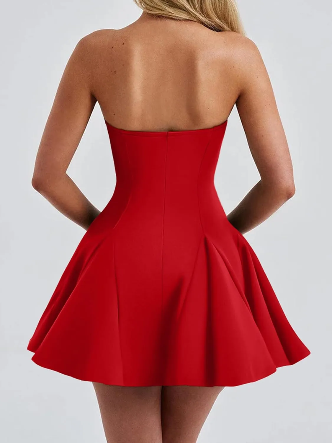 DAAWENXI Women's Sexy Summer Strapless Mini Dress Off Shoulder Sleeveless Ruffle Flowy Party Dresses