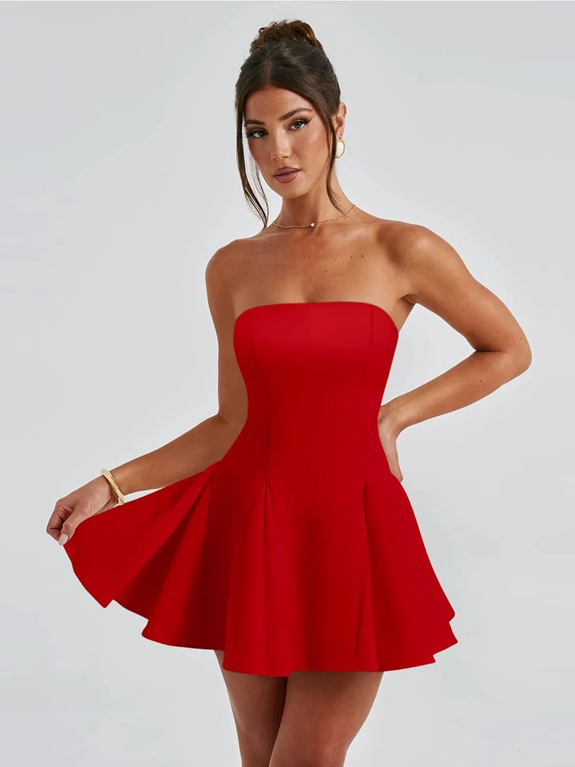 DAAWENXI Women's Sexy Summer Strapless Mini Dress Off Shoulder Sleeveless Ruffle Flowy Party Dresses