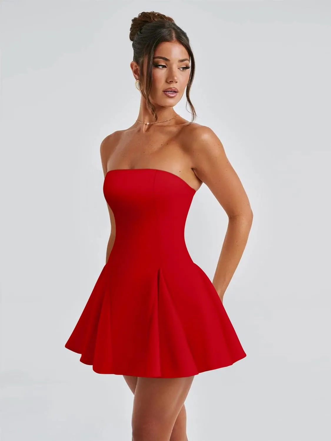 DAAWENXI Women's Sexy Summer Strapless Mini Dress Off Shoulder Sleeveless Ruffle Flowy Party Dresses