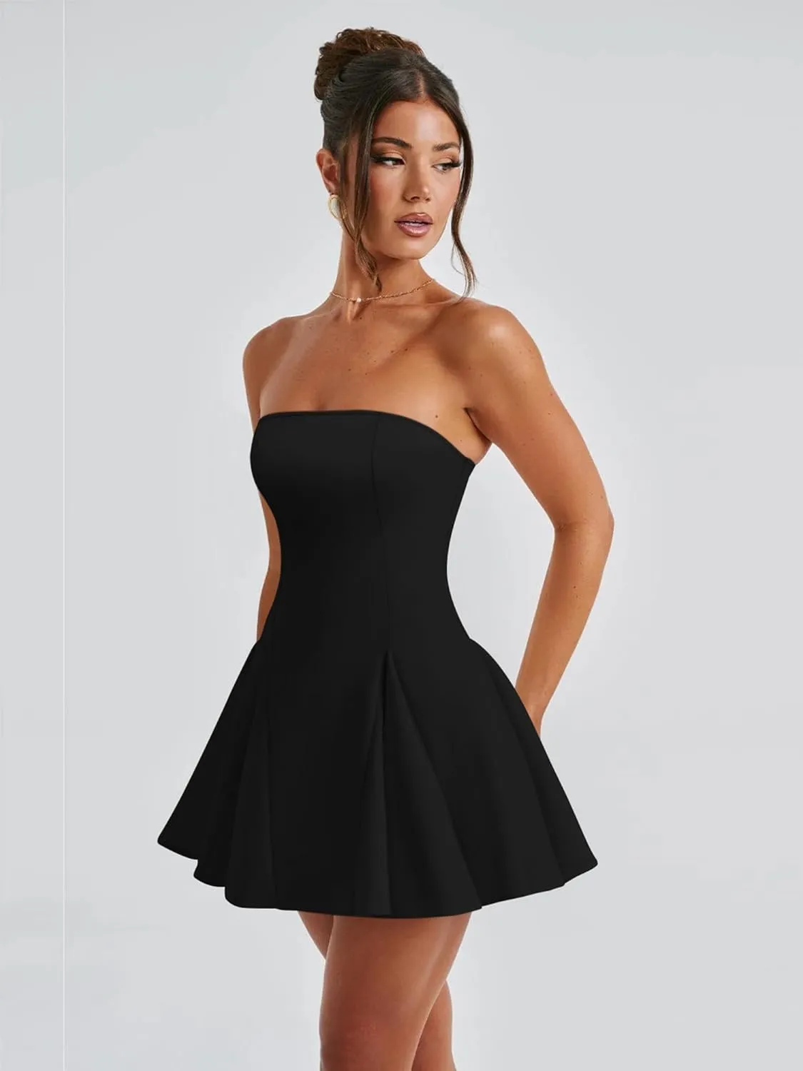 DAAWENXI Women's Sexy Summer Strapless Mini Dress Off Shoulder Sleeveless Ruffle Flowy Party Dresses