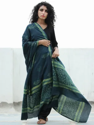 Deep Indigo Yellow  Handloom Cotton Hand Block Printed Dupatta  - D04170387
