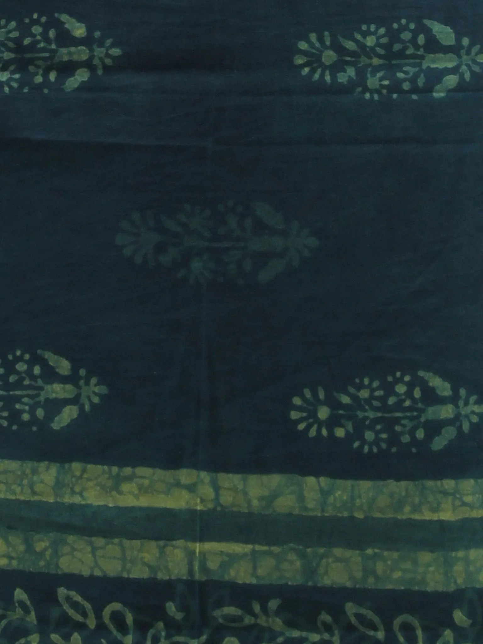 Deep Indigo Yellow  Handloom Cotton Hand Block Printed Dupatta  - D04170387