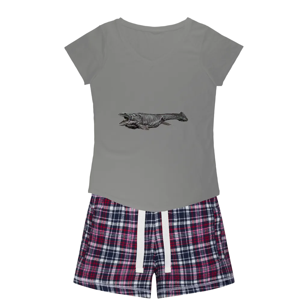Dino Sea Creature Women's Sleepy Tee and Flannel Short