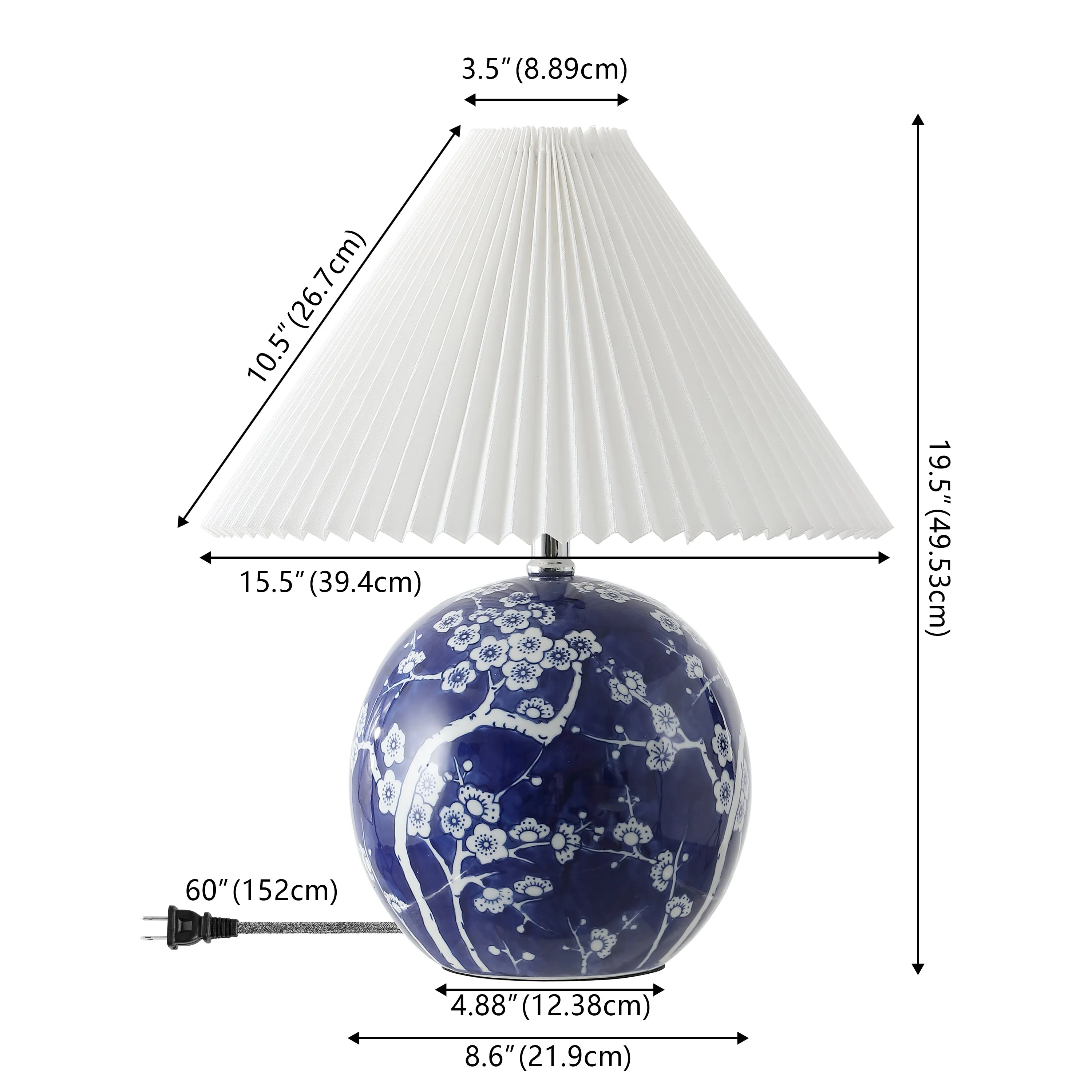 Dishu 19.5" Cottage Classic Chinoiserie Ceramic Orb LED Table Lamp with Pleated Shade