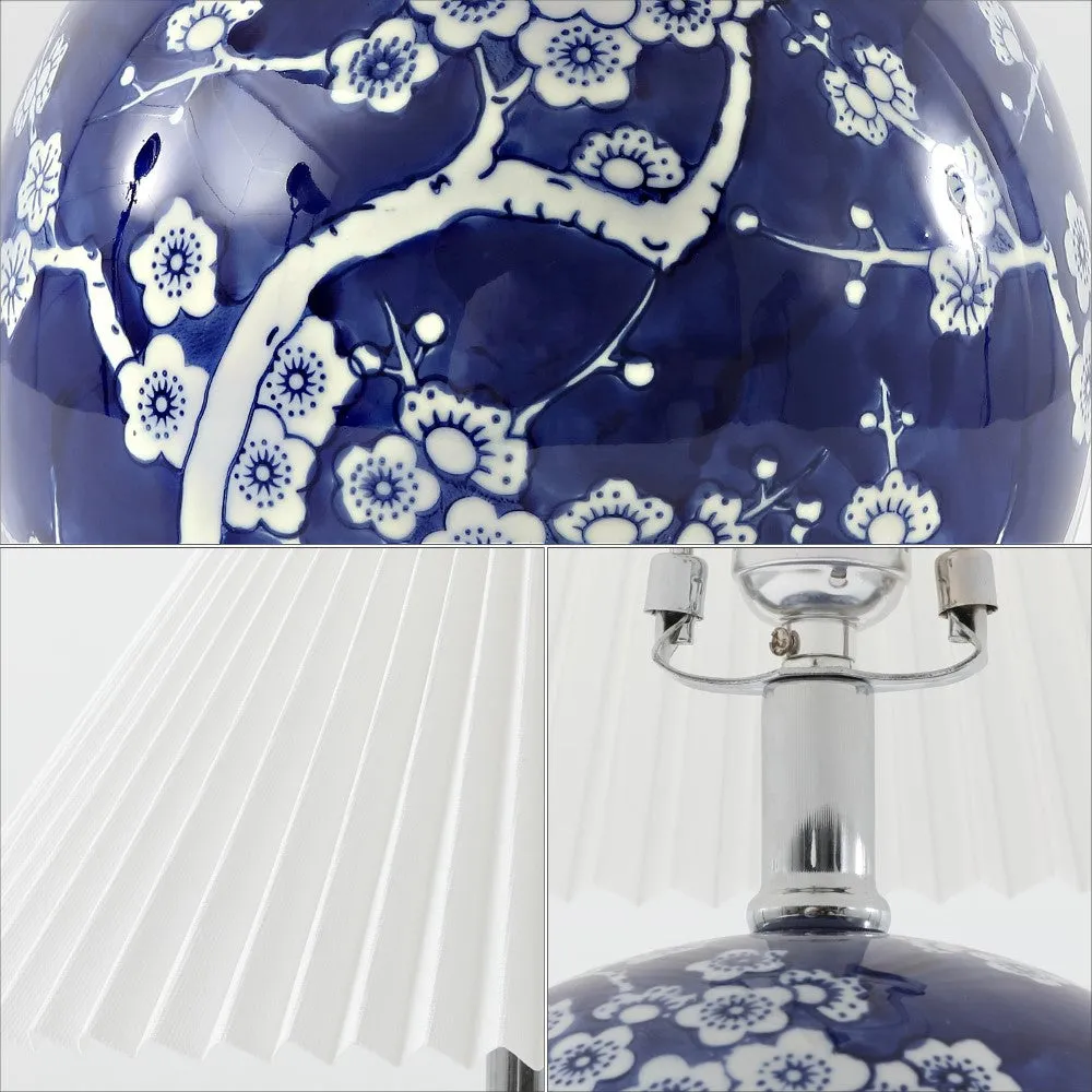 Dishu 19.5" Cottage Classic Chinoiserie Ceramic Orb LED Table Lamp with Pleated Shade