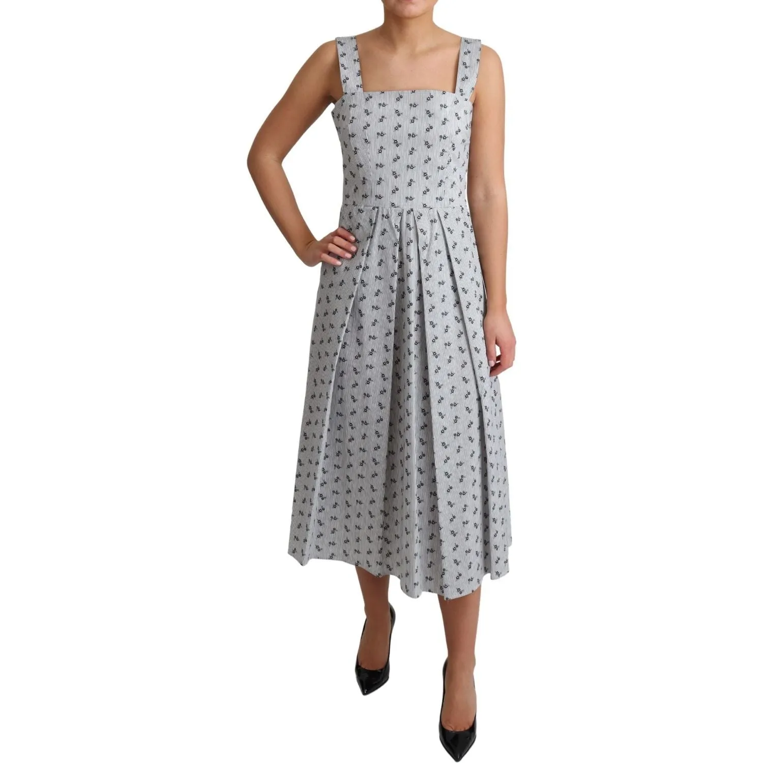 Dolce & Gabbana Elegant Striped Floral A-Line Dress