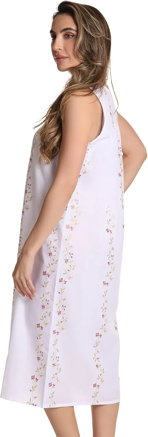 Dreamcrest 100% Cotton Sleeveless Night Gown for Women Cute Floral Summer Sleep Dress