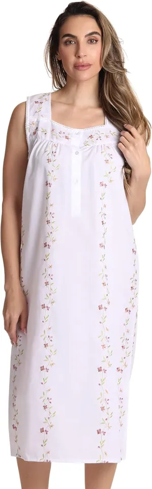 Dreamcrest 100% Cotton Sleeveless Night Gown for Women Cute Floral Summer Sleep Dress