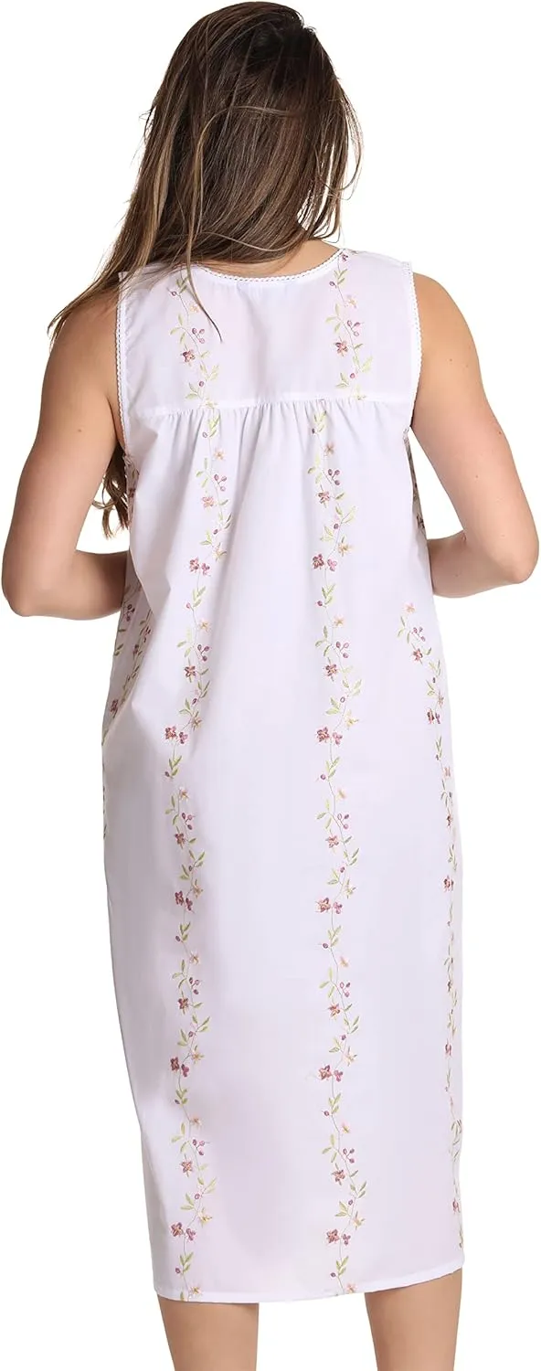 Dreamcrest 100% Cotton Sleeveless Night Gown for Women Cute Floral Summer Sleep Dress