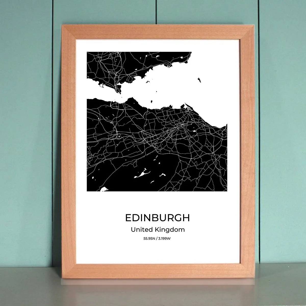 Edinburgh City Map Wall Art Poster with Wooden Frame